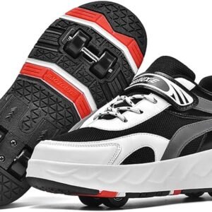 Kids Roller Skates Shoes 4 Wheels Roller Shoes Boys Girls Wheel Shoes Roller Sneakers Shoes for Beginner More Balanced