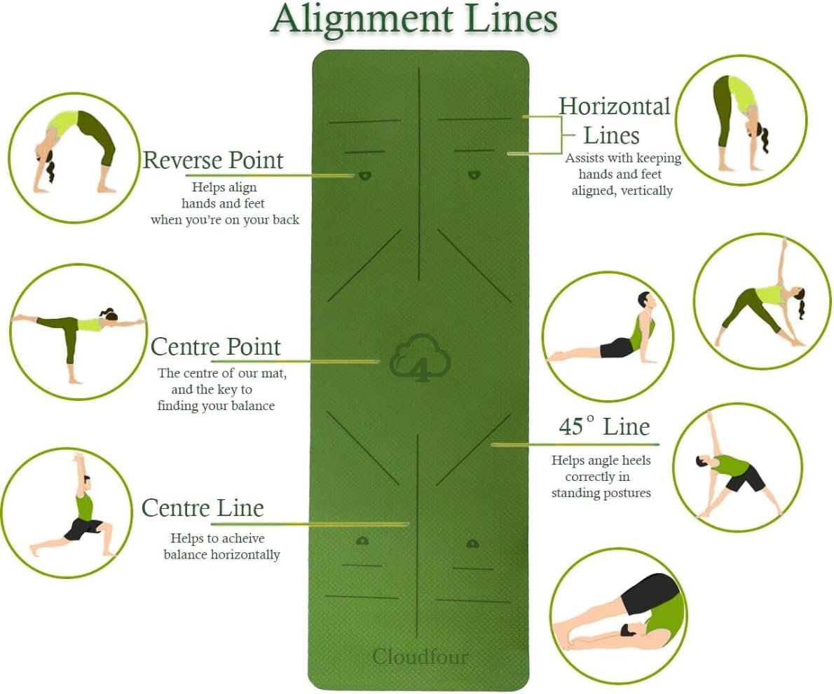 CLOUDFOUR Yoga Mat, Non-slip 6mm Workout Mat with Alignment Lines Perfect for Pilates, Meditation, Stretching, Fitness Training, Exercise Mat with Carry Bag & Travel Strap for Gym & Home - Image 4