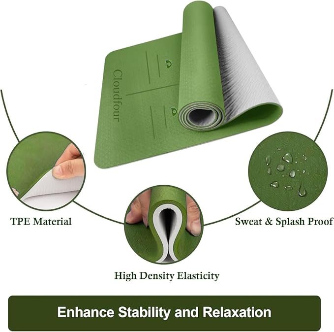 CLOUDFOUR Yoga Mat, Non-slip 6mm Workout Mat with Alignment Lines Perfect for Pilates, Meditation, Stretching, Fitness Training, Exercise Mat with Carry Bag & Travel Strap for Gym & Home