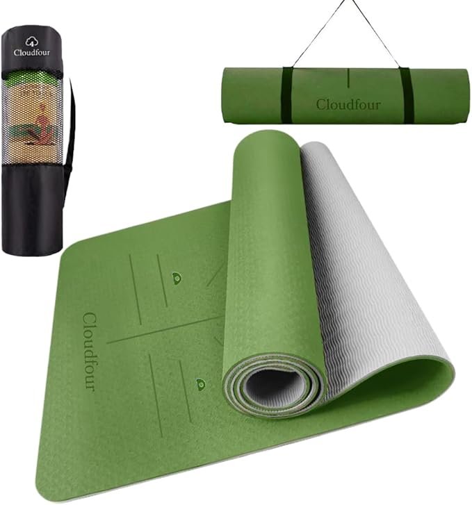 CLOUDFOUR Yoga Mat, Non-slip 6mm Workout Mat with Alignment Lines Perfect for Pilates, Meditation, Stretching, Fitness Training, Exercise Mat with Carry Bag & Travel Strap for Gym & Home - Image 3